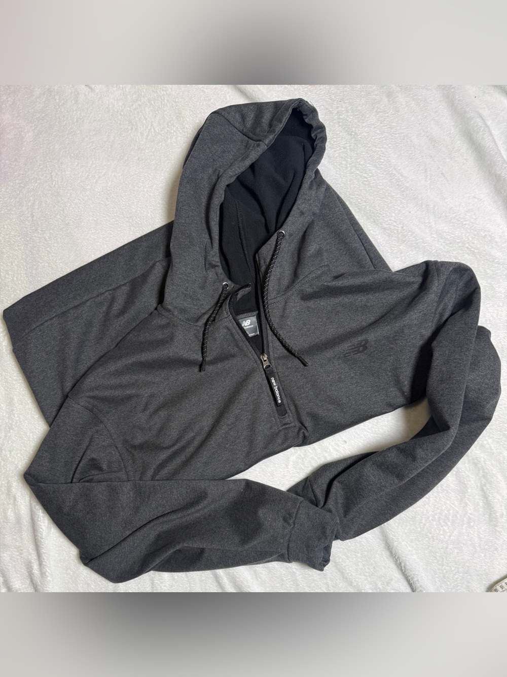 New Balance Mens Large Gray Tech Fleece 1/4 Zip Hoodie
